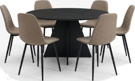 Vera spisegruppe rund 130 cm svart med 6 Nibe spisestoler   Svart