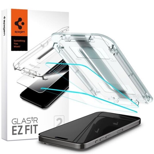 Spigen EZ Fit Herdet Glass Skjermbeskytter for iPhone 15 Pro Max - 2 Stk