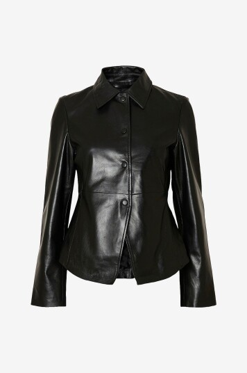 Selected Femme Skinn jakke slfFio Leather Overshirt Svart