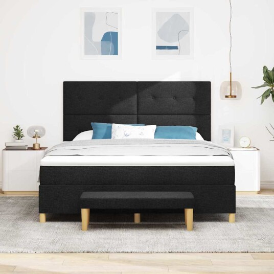 boksmadrass med madrass & benk svart 180x200 cm stoff