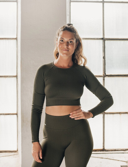 aim´n Ribbed Seamless Crop Long Sleeve - Green - M