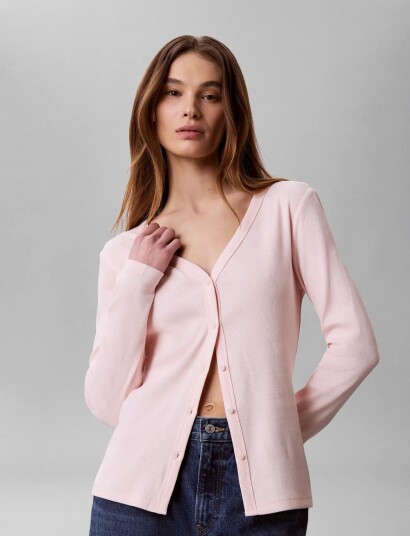 Calvin Klein Jeans Ls Woven Label Baby Rib Button F Pink L Calvin Klein Jeans Ls Woven Label Baby Rib Button F Pink L