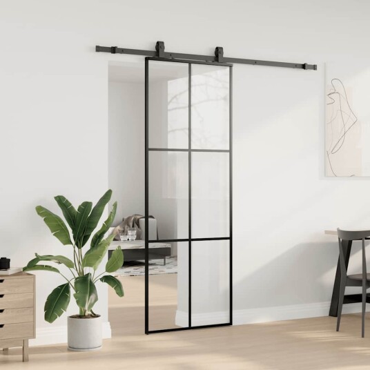 vidaXL Skyvedør med monteringssett svart 76x205 cm ESG-glass vidaXL Skyvedør med monteringssett svart 76x205 cm ESG-glass