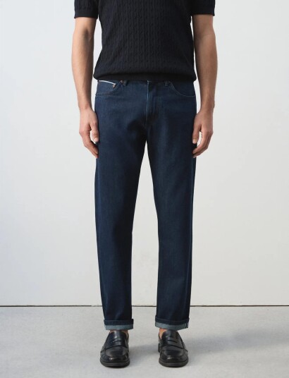 Mango 100% Cotton Regular Fit Cropped Jeans Navy 44 Mango 100% Cotton Regular Fit Cropped Jeans Navy 44