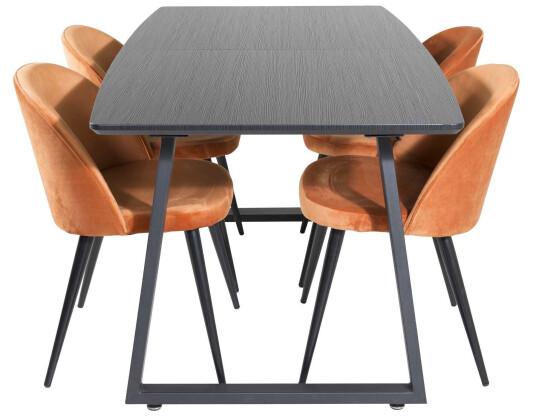 Venture Design Inca & Velvet spisegruppe Svart/orange 4 st stoler & bord 160 x 85 cm