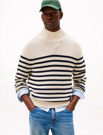 Tommy Hilfiger Breton Cotton Stripe Mock Neck - Cream - L Tommy Hilfiger Breton Cotton Stripe Mock Neck - Cream - L