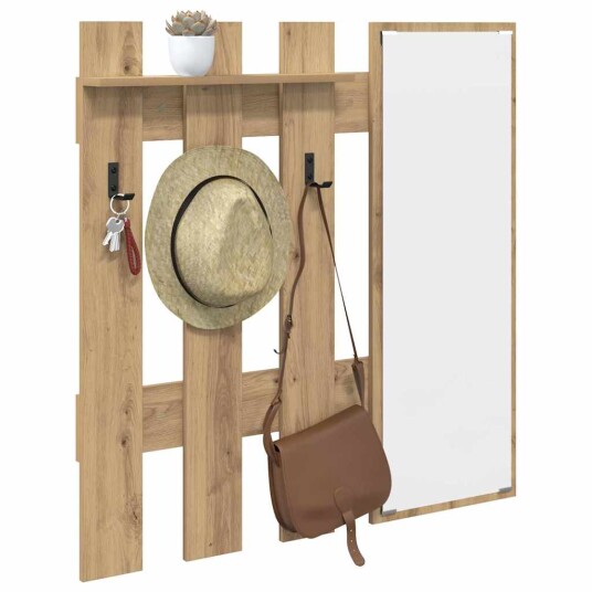  Vegghengt kleshenger med speil Håndverks eik 100 x 10 x 100 cm