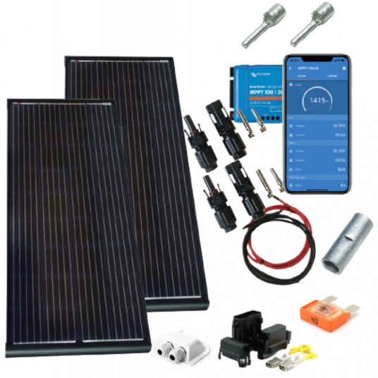 SKANBATT 2x 158x68,5 400w AERO 2x200W Black komplett kit med VICTRON BT MPPT.