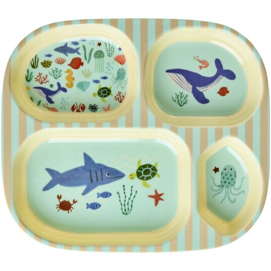 Rice Blue Ocean Print Melamine Kids 4 Room Tallerken