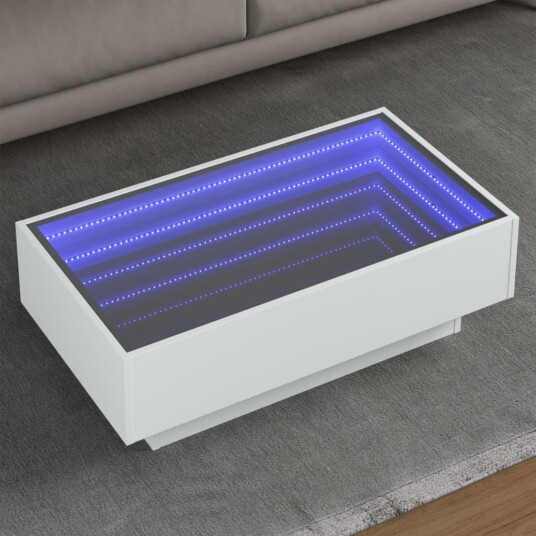 Salongbord med LED hvit 90x50x30 cm konstruert tre 847518