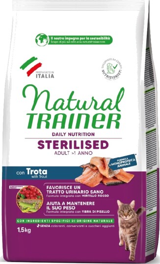 Natural Trainer Våtfôr Cat Sterilised Med Ørret 1.5 kg
