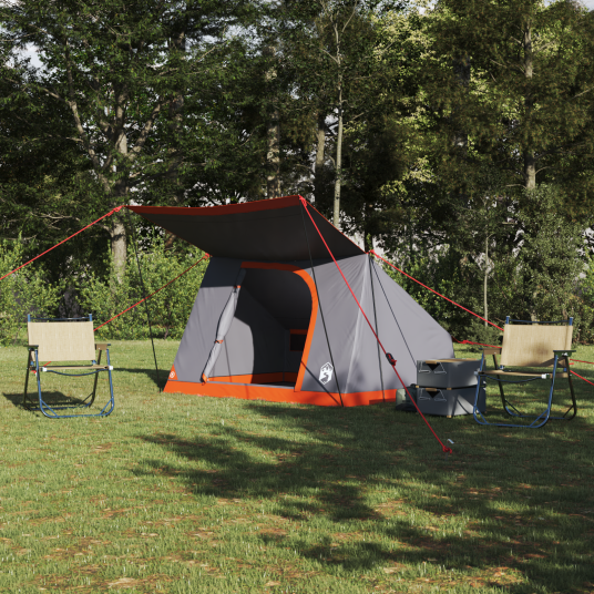Camping Telt med tak Grå og Oransje 282 x 225 x 154 cm taft Camping Telt med tak Grå og Oransje 282 x 225 x 154 cm taft