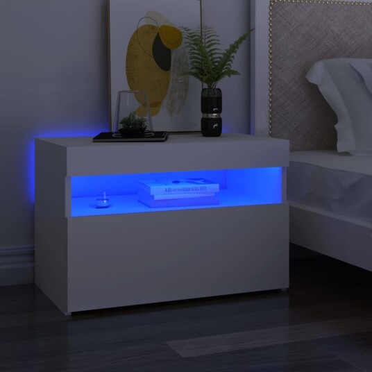 vidaXL Nattbord med LED-lys hvit 60x35x40 cm konstruert tre vidaXL Nattbord med LED-lys hvit 60x35x40 cm konstruert tre