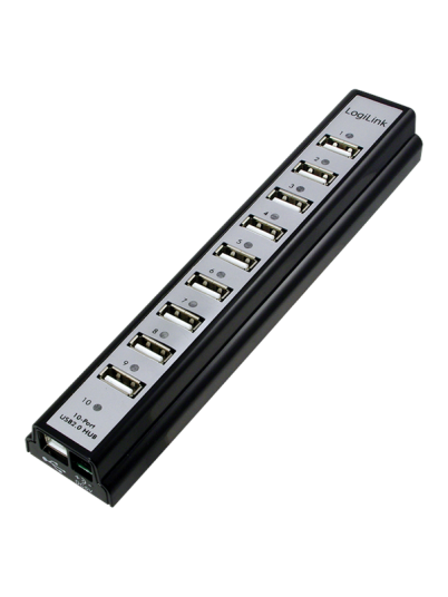 LogiLink USB2.0 HUB 10 ports liste m. psu USB-hub - 10 porter LogiLink USB2.0 HUB 10 ports liste m. psu USB-hub - 10 porter