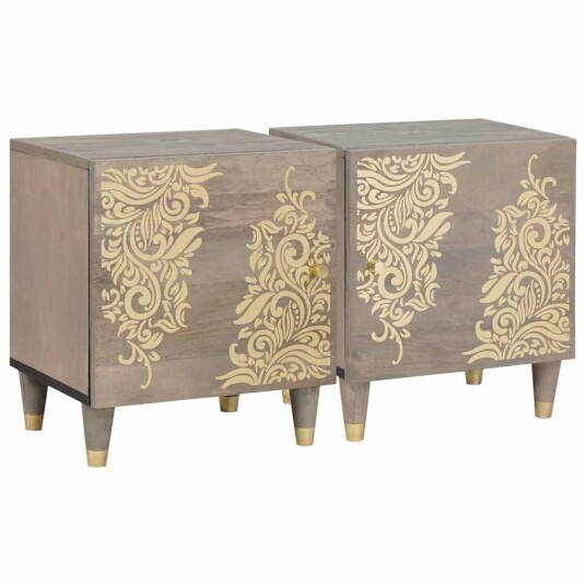  Nattbordskap 2 pcs Grå 40 x 33 x 46 cm heltre mango