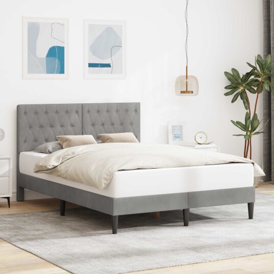  Sengestamme med hodegjerde Lysegrå 180 x 200 cm Fløyel