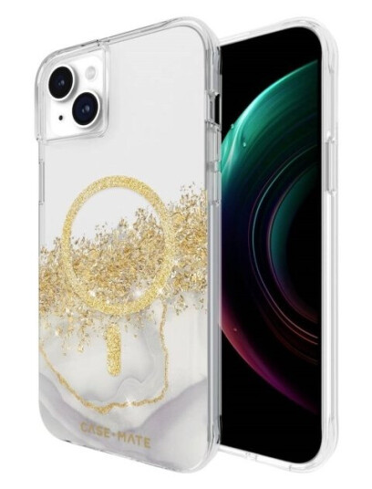 Casemate Karat Marble Magsafe Mobiltelefon Backcover Apple Iphone 15 Plus Transparent, Guld, Glimmereffekt