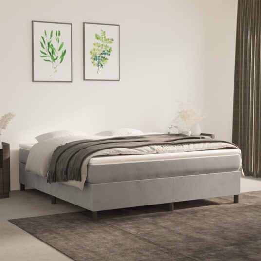 vidaXL Sengeramme boksfjær lysegrå 180x200 cm 6FT Super King fløyel