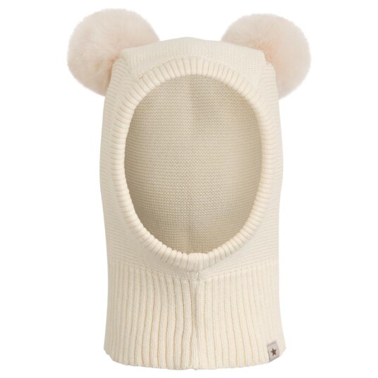 Huttelihut balaclava knit w. pompoms – antique white 2 4år