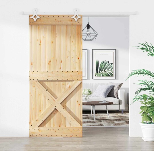 Skyvedør Naturlig og Hvit 90 x 210 cm Massiv Furu Tre Skyvedør Naturlig og Hvit 90 x 210 cm Massiv Furu Tre