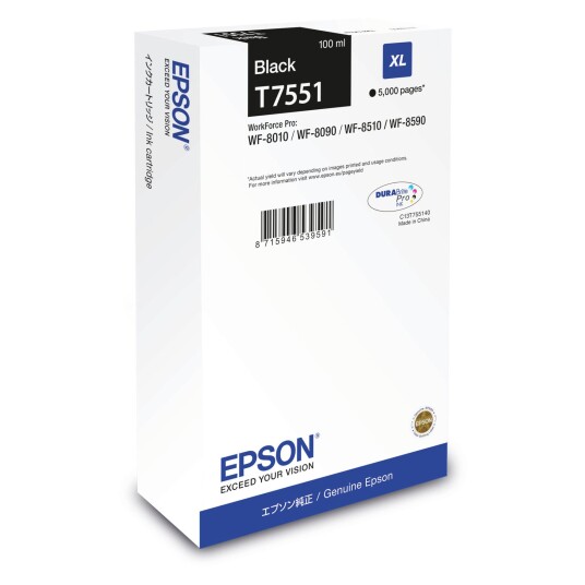 Epson T7551 XL BK blekkpatron - C13T755140 Original - Svart 100 ml