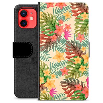 iPhone 12 mini Premium Lommebok-deksel Rosa Blomster
