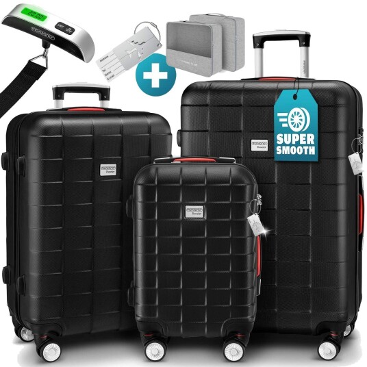3-delers svart ABS-bagasjesett med TSA-lås og hjul 3-delers svart ABS-bagasjesett med TSA-lås og hjul