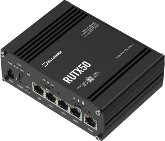 Teltonika RUTX50 5G Trådløs Router med 4-Portssvitsj, Wi-Fi 5, Gigabit Ethernet og Rustfritt Stål Teltonika RUTX50 5G Trådløs Router med 4-Portssvitsj, Wi-Fi 5, Gigabit Ethernet og Rustfritt Stål
