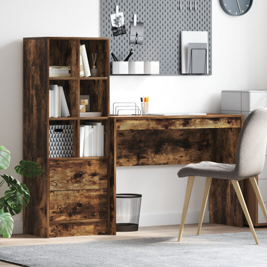  Skrivebord med lagring 2 pcs Røkt eik 100 x 40 x 76 cm