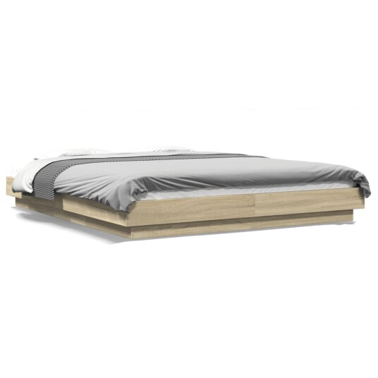  Sengeramme med LED-lys sonoma eik 150x200 cm konstruert tre 8721102617317