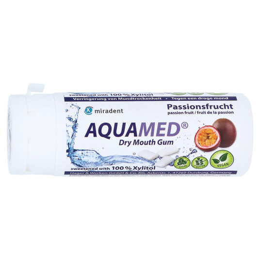 Tyggegummi Munntørrhet Miradent AQUAMED Passion Fruit 30 stk Tyggegummi Munntørrhet Miradent AQUAMED Passion Fruit 30 stk