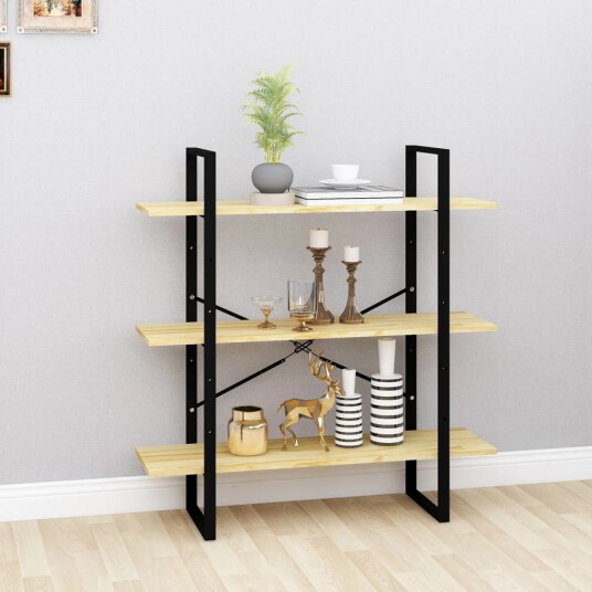 vidaXL Bokhylle 3 niv?er 100x30x105 cm heltre furu