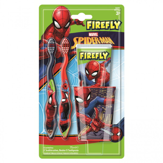 Spider-Man tannbørster + tannkrem + tannkrus FIREFLY