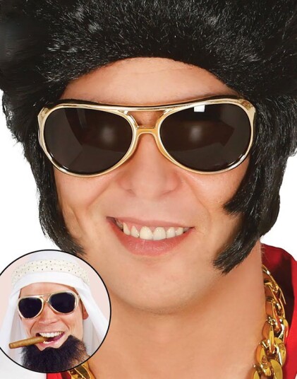 Gullfargede Elvis/Sjeik Kostymebriller med Svarte Glass Gullfargede Elvis/Sjeik Kostymebriller med Svarte Glass