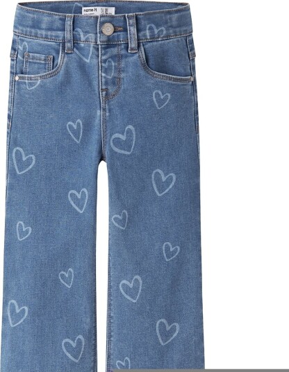 Name It Jeans Bred NmfRose Medium+ Blue Denim/Hearts Name It 3 år (98) Jeans Blå