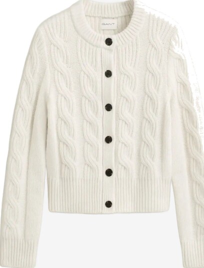 Gant Wool Blend Cable Knit Cardigan   CREAM   XS