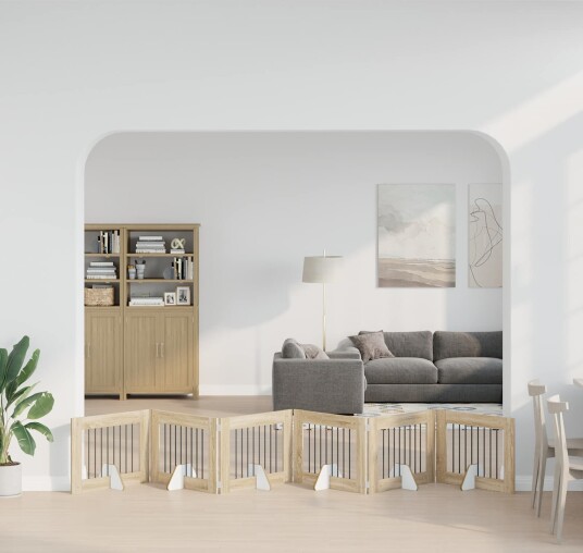 Vidaxl Foldbar Hundegitter Med Stativer 6 Stk. Sonoma Eik 482 cm