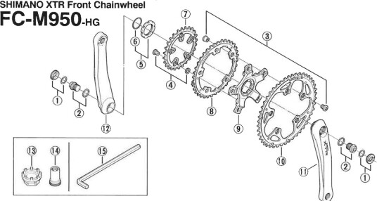 Shimano XTR hette og plastskive til kranksett FC-M950