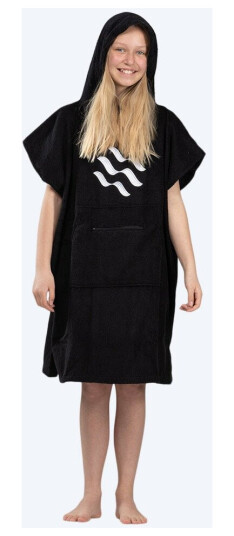 Watery badeponcho for junior 6-14 år - Bomull - Svart