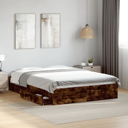 Sengeramme med skuffer røkt eik 140x200 cm konstruert tre 8721102623141
