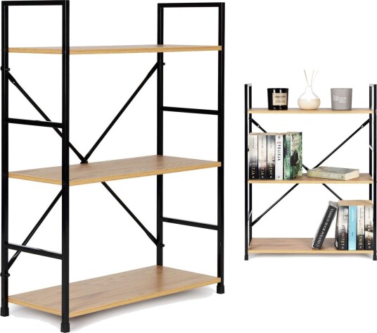 Trebokhylle med metallramme LOFT 3 hyller bred