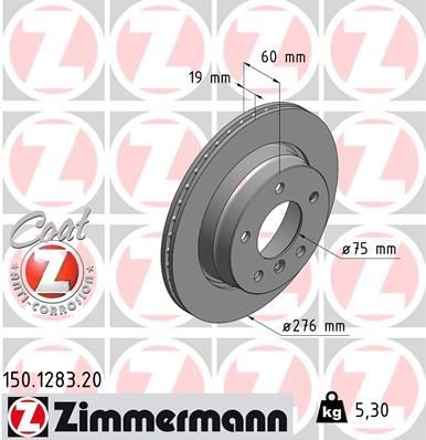 Bremseskive ZIMMERMANN 150.1283.20 Bremseskive ZIMMERMANN 150.1283.20