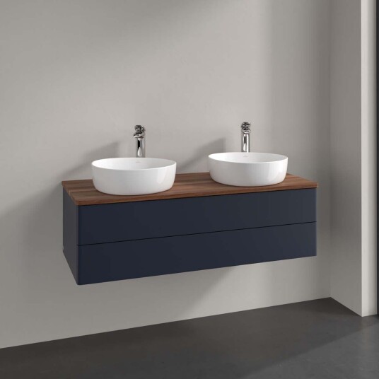 Villeroy & Boch  Antao Servantskap med 2 skuffer 120x50x36 cm u/lys Blå Matt/Valnøtt