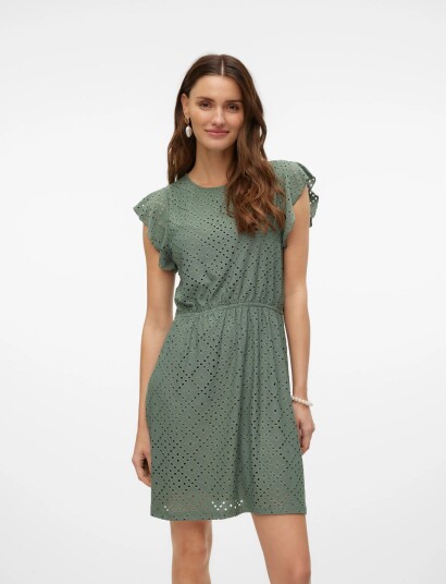 Vero Moda Vmtassa Sl Frill Short Dress Jrs Noos - Green - XS