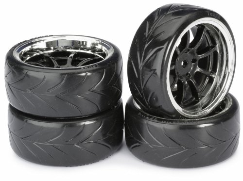Absima 2510044 Wheel Set Drift Spokeprofile A Black/Chrome 1:10