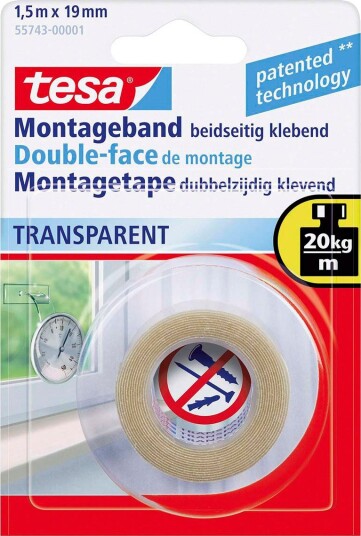 Tesa Powerbond Montasjetape 1,5 m x 19 mm Klar