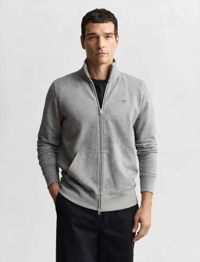GANT Reg Shield Full Zip Sweat - Grey - S GANT Reg Shield Full Zip Sweat - Grey - S