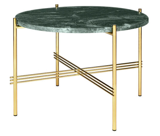 Gubi TS Round sidebord green guatemala marble, Ø 55 cm, messingstativ
