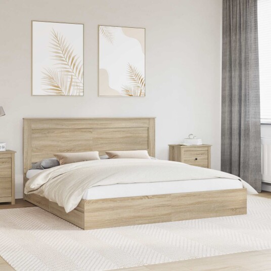 Seng med Oppbevaring Sonoma eik 200 x 200 cm Konstruert tre