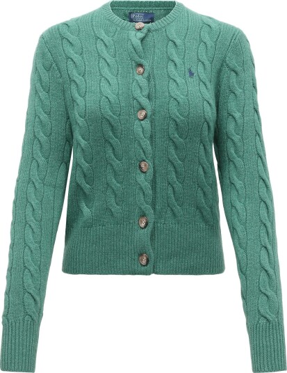 Polo Ralph Lauren Cable Knit Wool Cashmere Cardigan CLOVER GREEN HEAT S